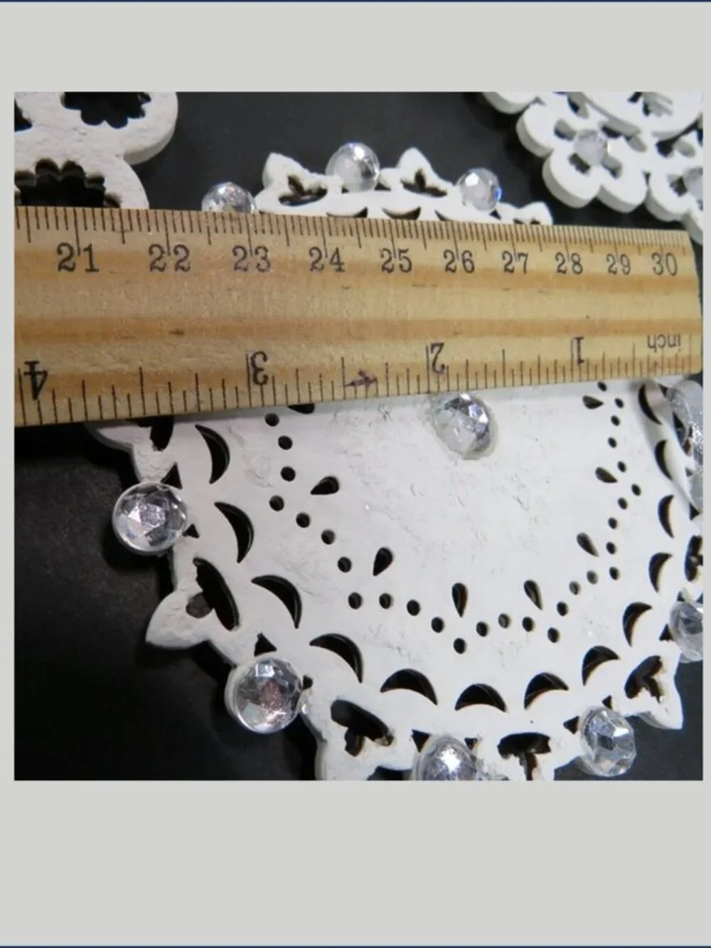 White Wood Winter Ornaments Lot 9 Polar Bear Birds Snowflake Rhinestone